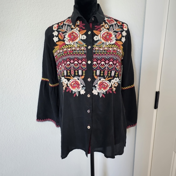 Johnny Was, Jyll Silk Embroidery Blouse - Picture 3 of 14